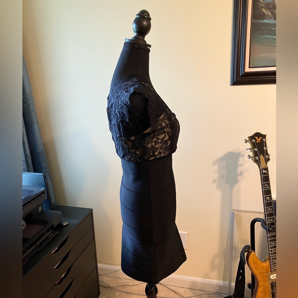 Bebe bandage dress with black stretch lace upper. Never Worn.